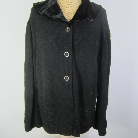 Vtg J Jill Women XL Black Boucle Knit Velvet Collar Cardigan Sweater Silk Linen - Picture 9 of 9